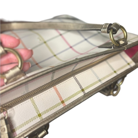 Coach Plaid Peyton Tattersall Zip Tote F20083 Multicolor Spring Bag Gold Trim - Picture 8 of 11